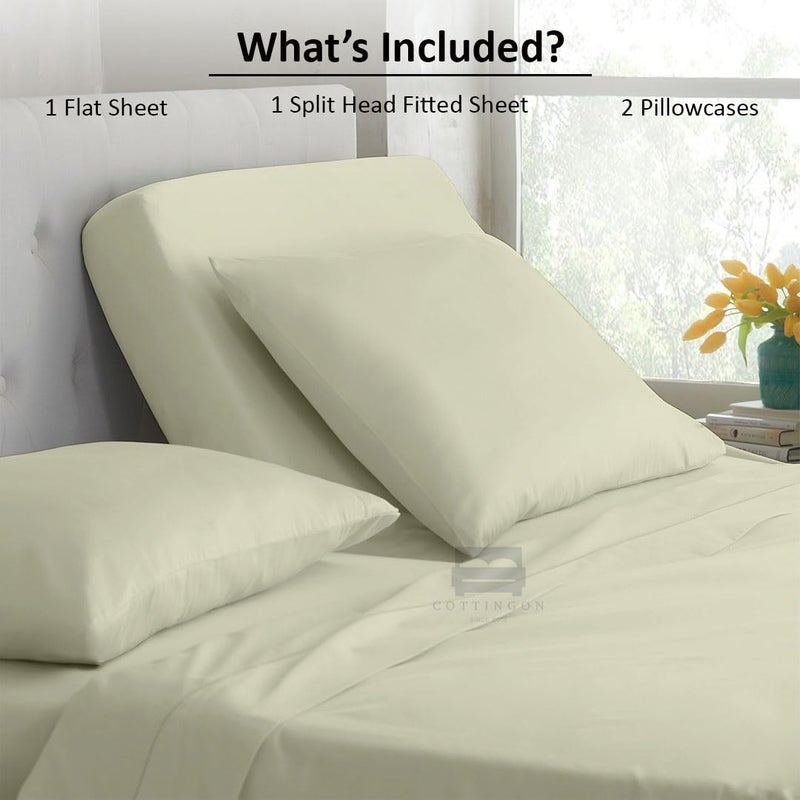 Cottingon 4 Piece Top Split King Sheets Set for Adjustable Beds, 100% Egyptian Cotton 39" Flex Head Shees for Sleep Number Bed fits 16 Inch Deep Mattress, Ivory Solid - Image 4